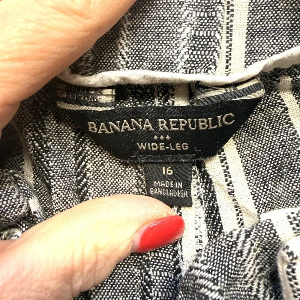 Banana Republic Linen Blend Striped Wide‑Leg Pants  Women’s Plus Size 16